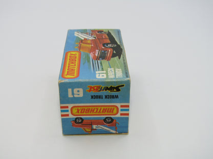 Matchbox Superfast 61B Wreck Truck Yellow Red Booms Black Hooks Unpainted Base