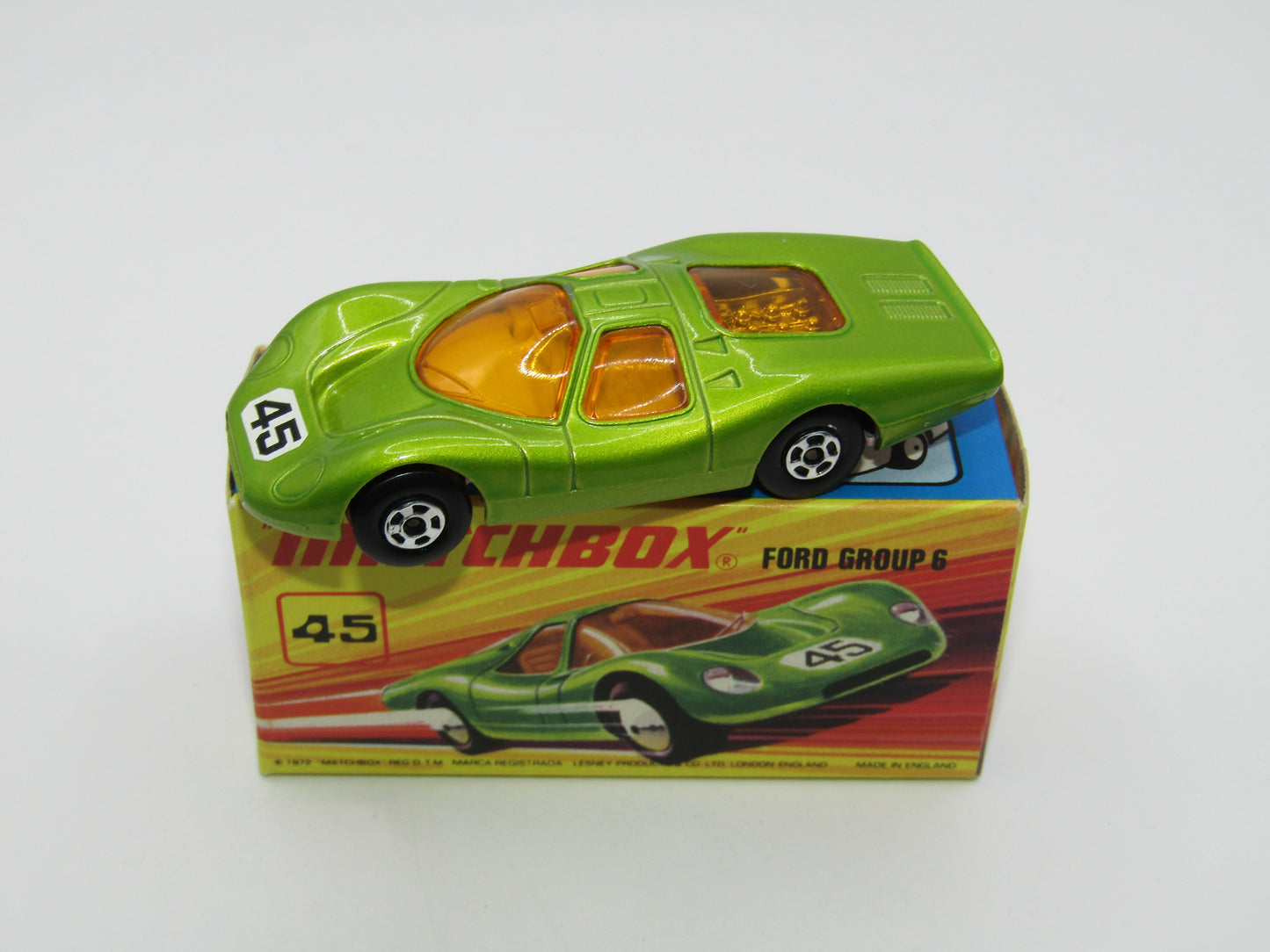 Matchbox Superfast 45A Ford Group 6 Lime Green PINK BASE Chrome Engine