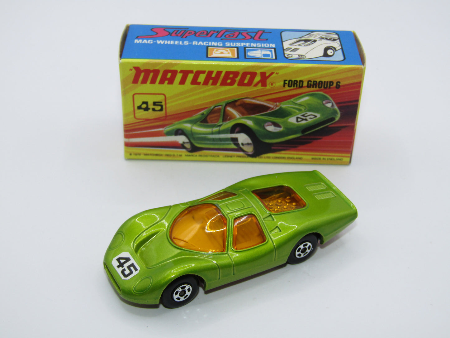 Matchbox Superfast 45A Ford Group 6 Lime Green PINK BASE Chrome Engine