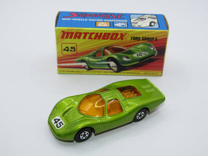 Matchbox Superfast 45A Ford Group 6 Lime Green PINK BASE Chrome Engine