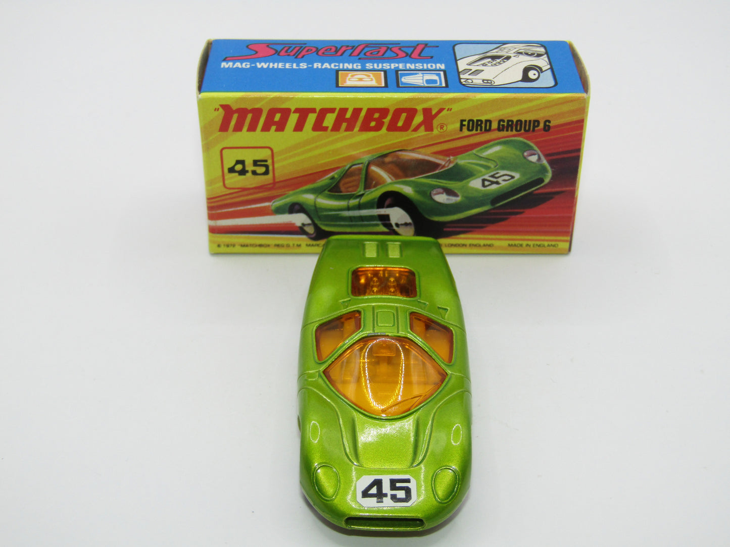 Matchbox Superfast 45A Ford Group 6 Lime Green PINK BASE Chrome Engine
