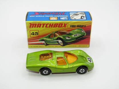 Matchbox Superfast 45A Ford Group 6 Lime Green PINK BASE Chrome Engine
