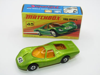 Matchbox Superfast 45A Ford Group 6 Lime Green YELLOW Base Chrome Engine