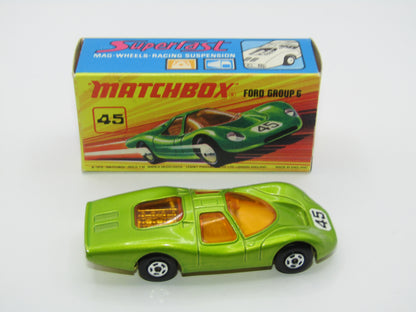 Matchbox Superfast 45A Ford Group 6 Lime Green YELLOW Base Chrome Engine