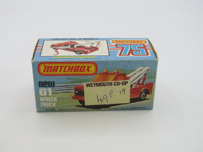 Matchbox Superfast 61B Wreck Truck White Booms Black Hooks Gloss Black Base