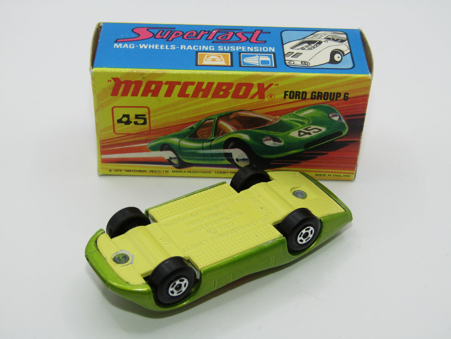 Matchbox Superfast 45A Ford Group 6 Lime Green YELLOW Base Chrome Engine