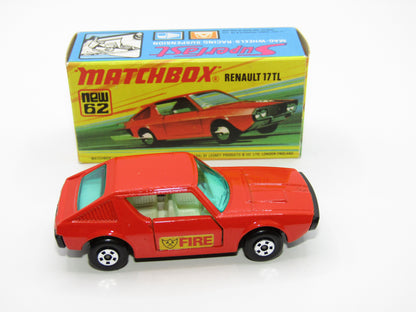 Matchbox Superfast 62C Renault 17TL Dark Orange FIRE Labels