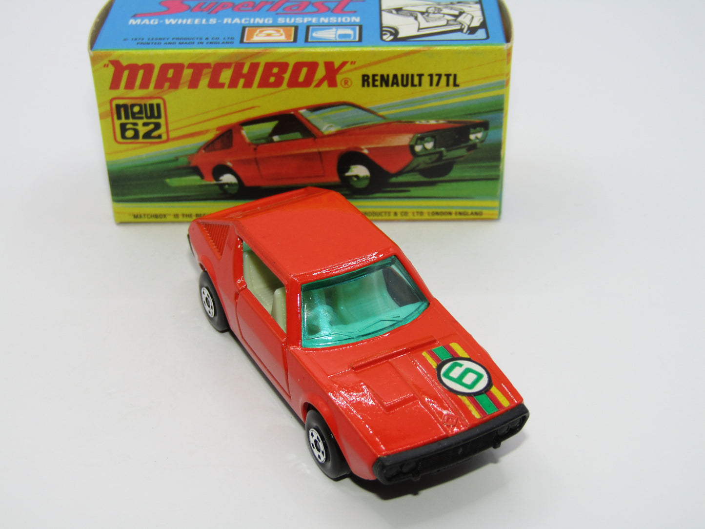 Matchbox Superfast 62C Renault 17TL LIGHT ORANGE 5 Spoke Small Slot "6" Label