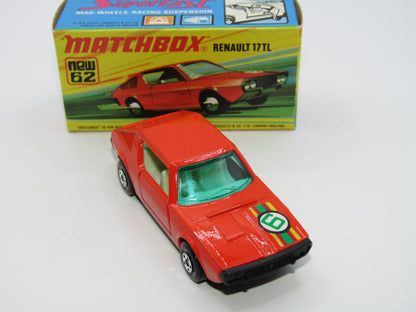 Matchbox Superfast 62C Renault 17TL LIGHT ORANGE 5 Spoke Small Slot "6" Label
