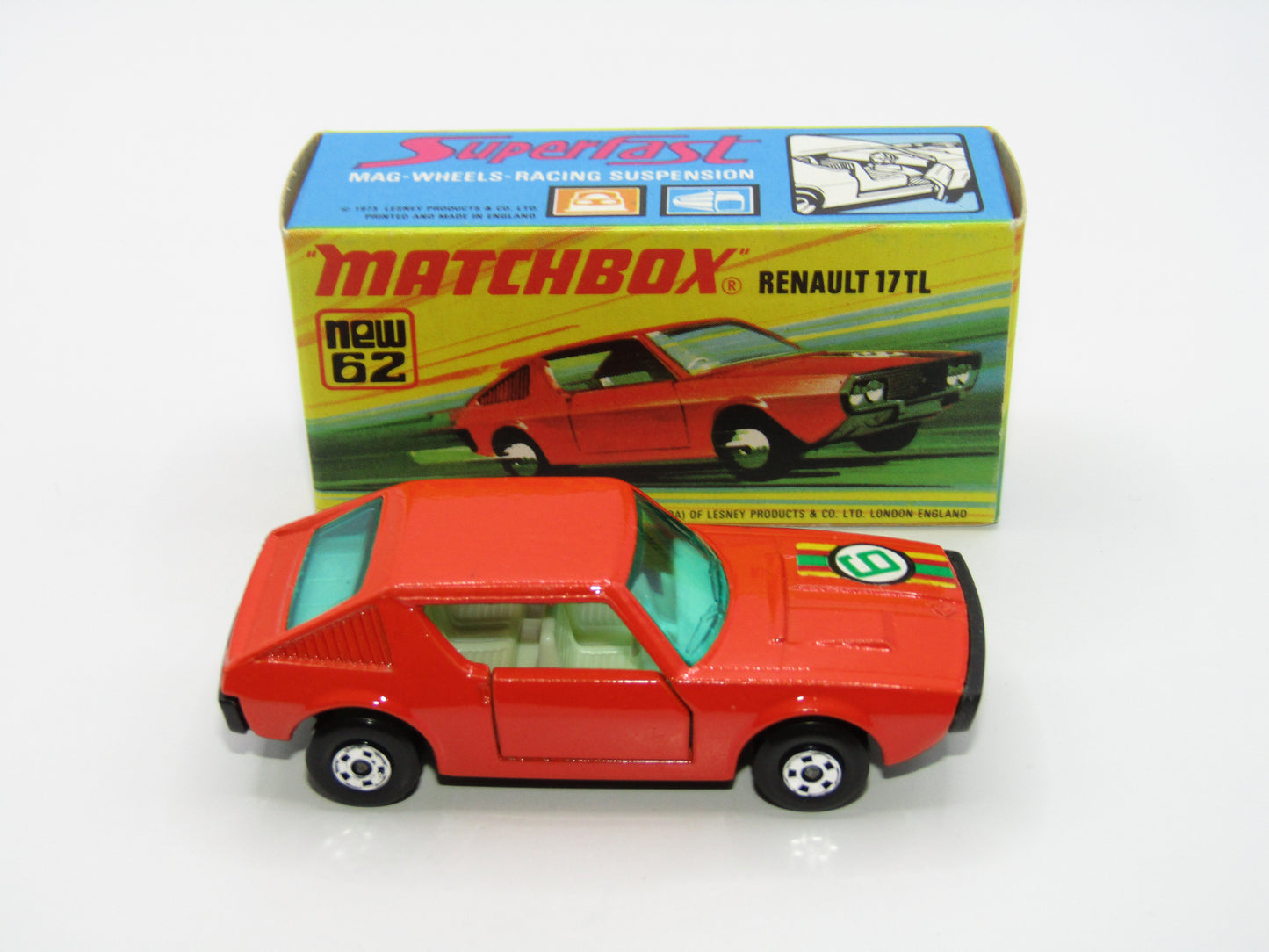 Matchbox Superfast 62C Renault 17TL LIGHT ORANGE 5 Spoke Small Slot "6" Label