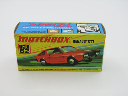 Matchbox Superfast 62C Renault 17TL LIGHT ORANGE 5 Spoke Small Slot "6" Label