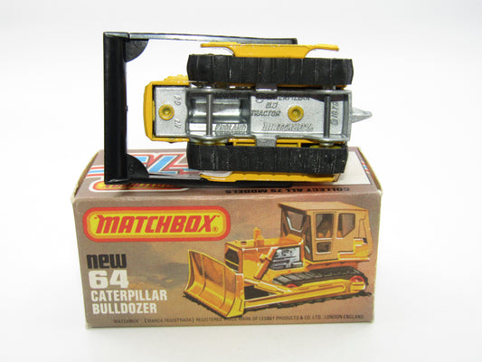 Matchbox Superfast 64D Caterpillar Bulldozer CAT Tampo SILVER BASE Black Shovel