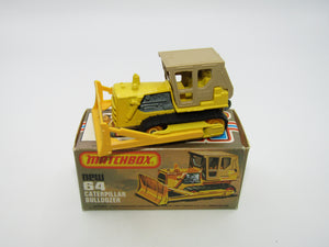 Matchbox Superfast 64D Caterpillar Bulldozer LIGHT Yellow Body Tan Roof