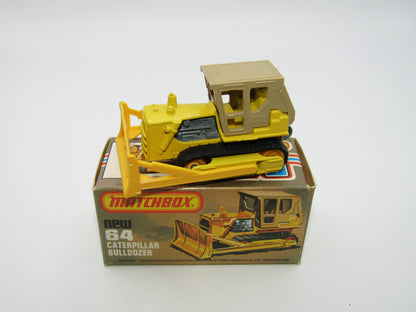 Matchbox Superfast 64D Caterpillar Bulldozer LIGHT Yellow Body Tan Roof