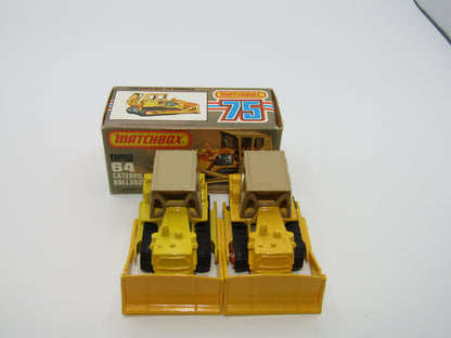 Matchbox Superfast 64D Caterpillar Bulldozer LIGHT Yellow Body Tan Roof