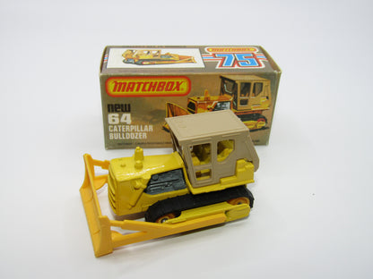 Matchbox Superfast 64D Caterpillar Bulldozer LIGHT Yellow Body Tan Roof