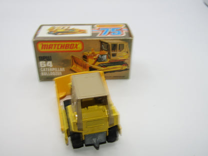 Matchbox Superfast 64D Caterpillar Bulldozer LIGHT Yellow Body Tan Roof