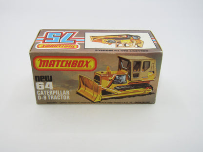 Matchbox Superfast 64D Caterpillar Bulldozer Yellow ORANGE Rollers Tan Roof