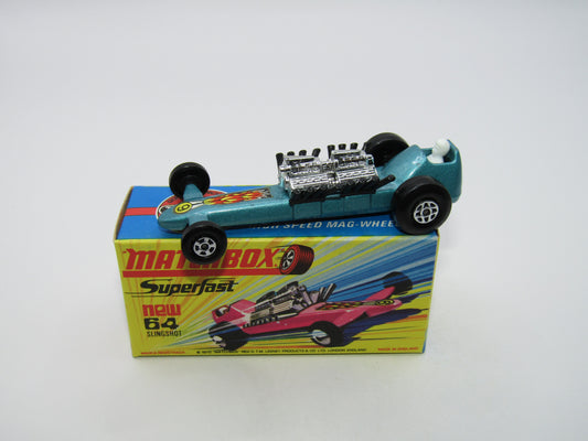 Matchbox Superfast 64B Slingshot Dragster Steel Blue BLACK Engine Pipes