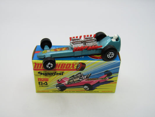 Matchbox Superfast 64B Slingshot Dragster Steel Blue WIDE Front Wheels