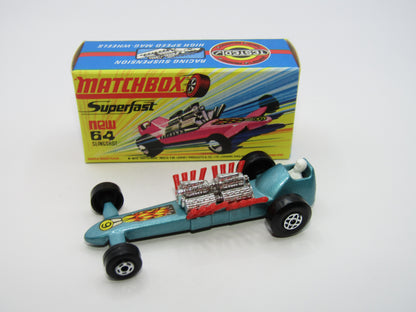 Matchbox Superfast 64B Slingshot Dragster Steel Blue WIDE Front Wheels