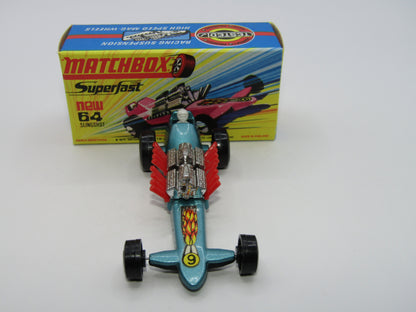 Matchbox Superfast 64B Slingshot Dragster Steel Blue WIDE Front Wheels