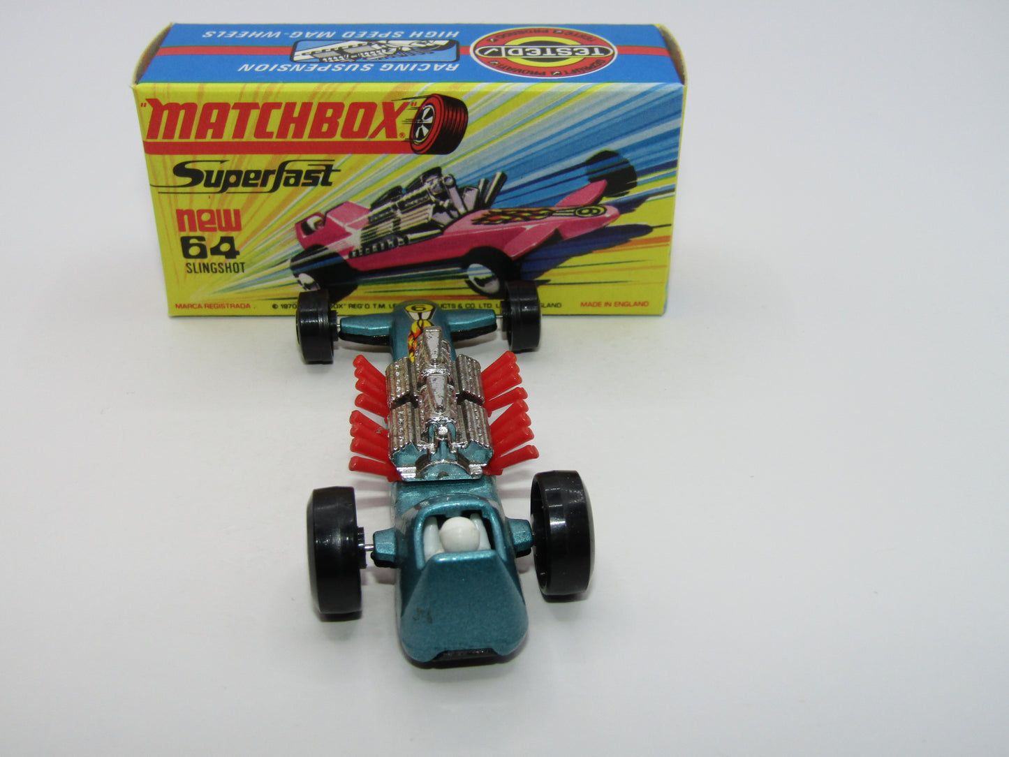 Matchbox Superfast 64B Slingshot Dragster Steel Blue WIDE Front Wheels