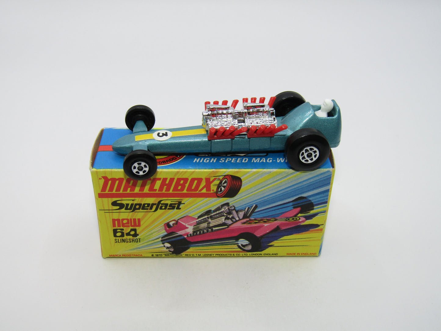 Matchbox Superfast 64B Slingshot Dragster Steel Blue "3" Label