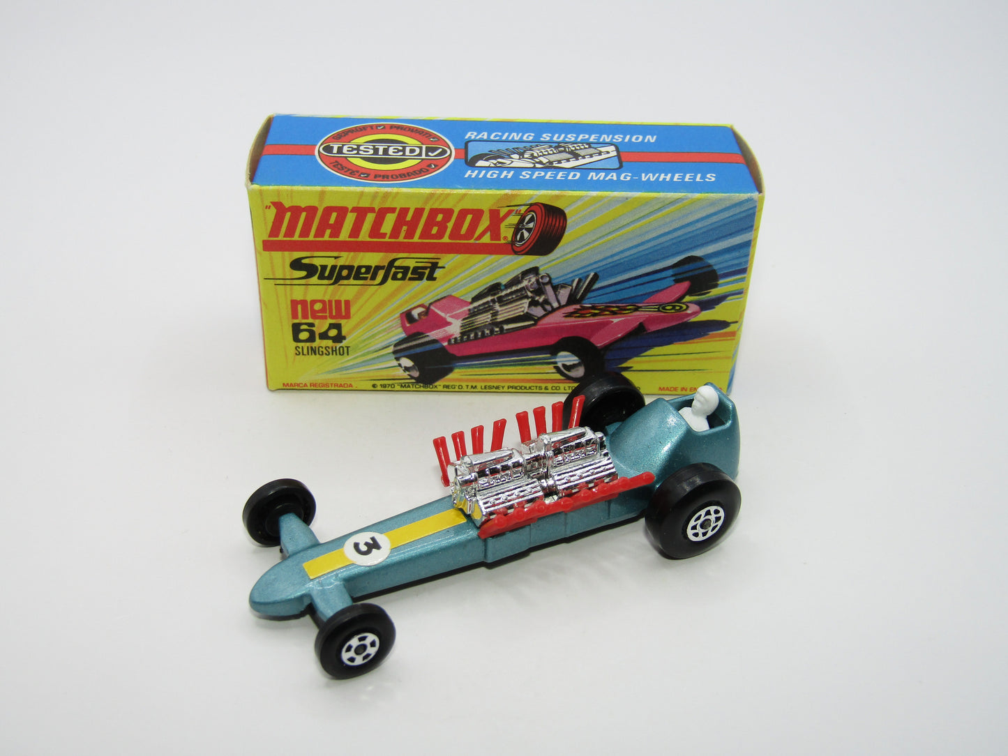 Matchbox Superfast 64B Slingshot Dragster Steel Blue "3" Label
