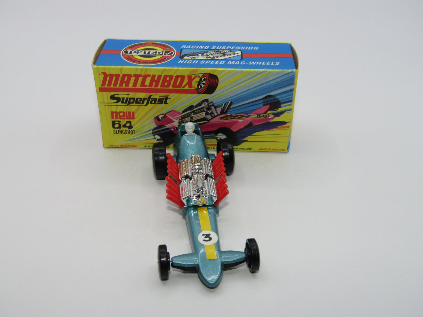 Matchbox Superfast 64B Slingshot Dragster Steel Blue "3" Label