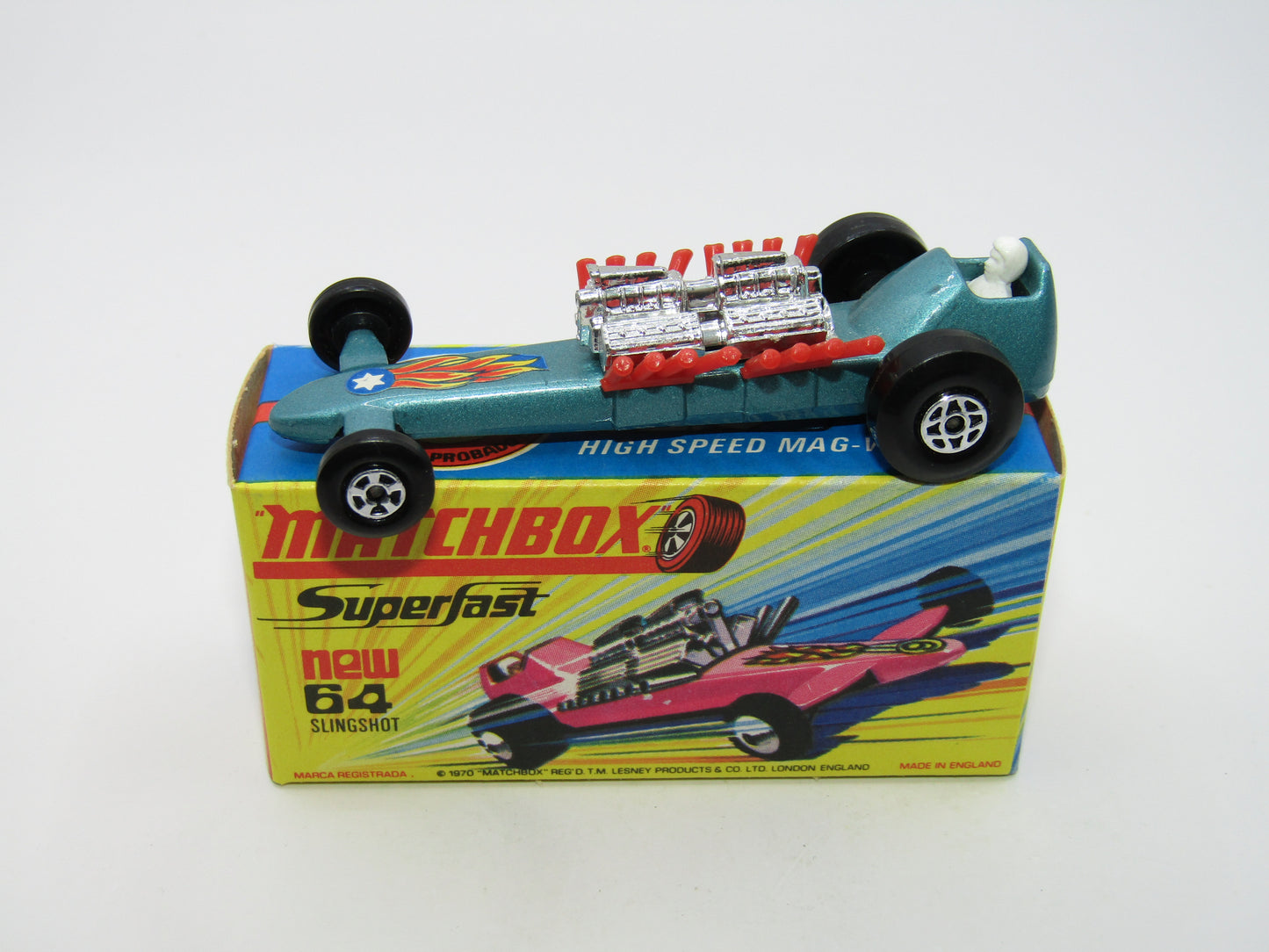 Matchbox Superfast 64B Slingshot Dragster Steel Blue Star & Flames Label