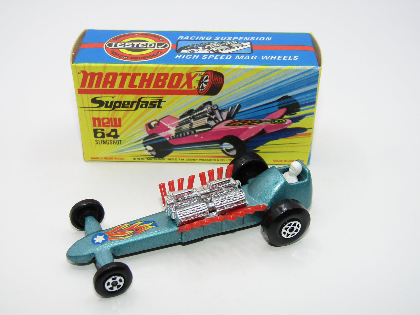Matchbox Superfast 64B Slingshot Dragster Steel Blue Star & Flames Label