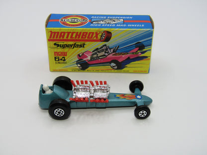 Matchbox Superfast 64B Slingshot Dragster Steel Blue Star & Flames Label