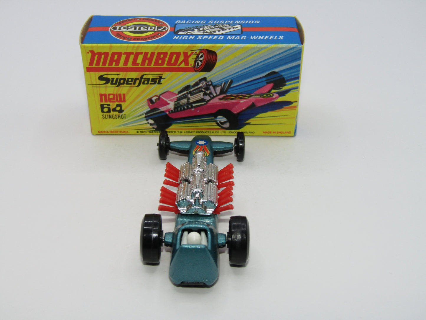 Matchbox Superfast 64B Slingshot Dragster Steel Blue Star & Flames Label