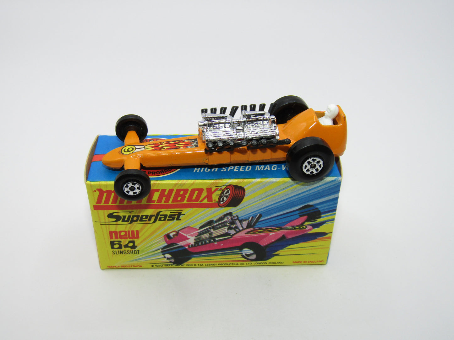 Matchbox Superfast 64B Slingshot Dragster ORANGE Black Engine Pipes