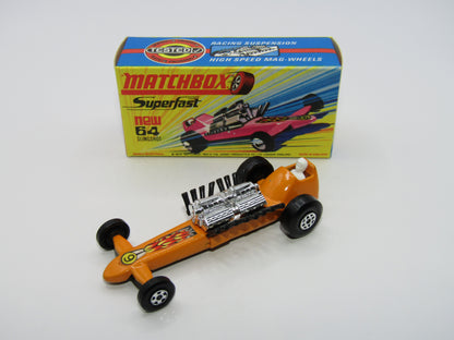 Matchbox Superfast 64B Slingshot Dragster ORANGE Black Engine Pipes