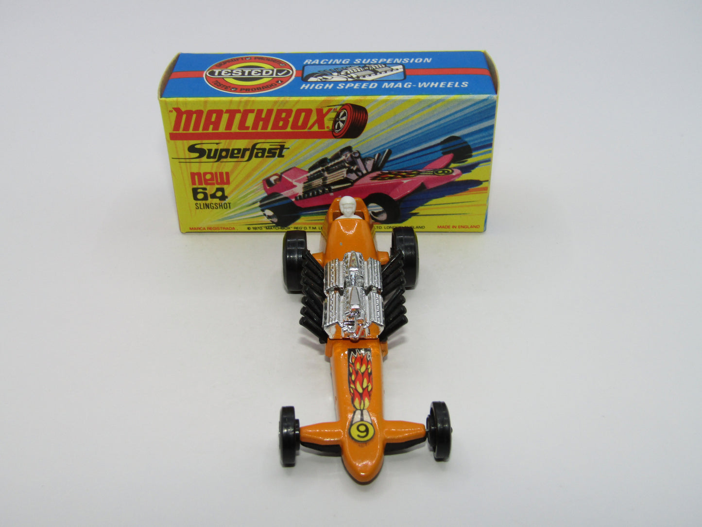 Matchbox Superfast 64B Slingshot Dragster ORANGE Black Engine Pipes