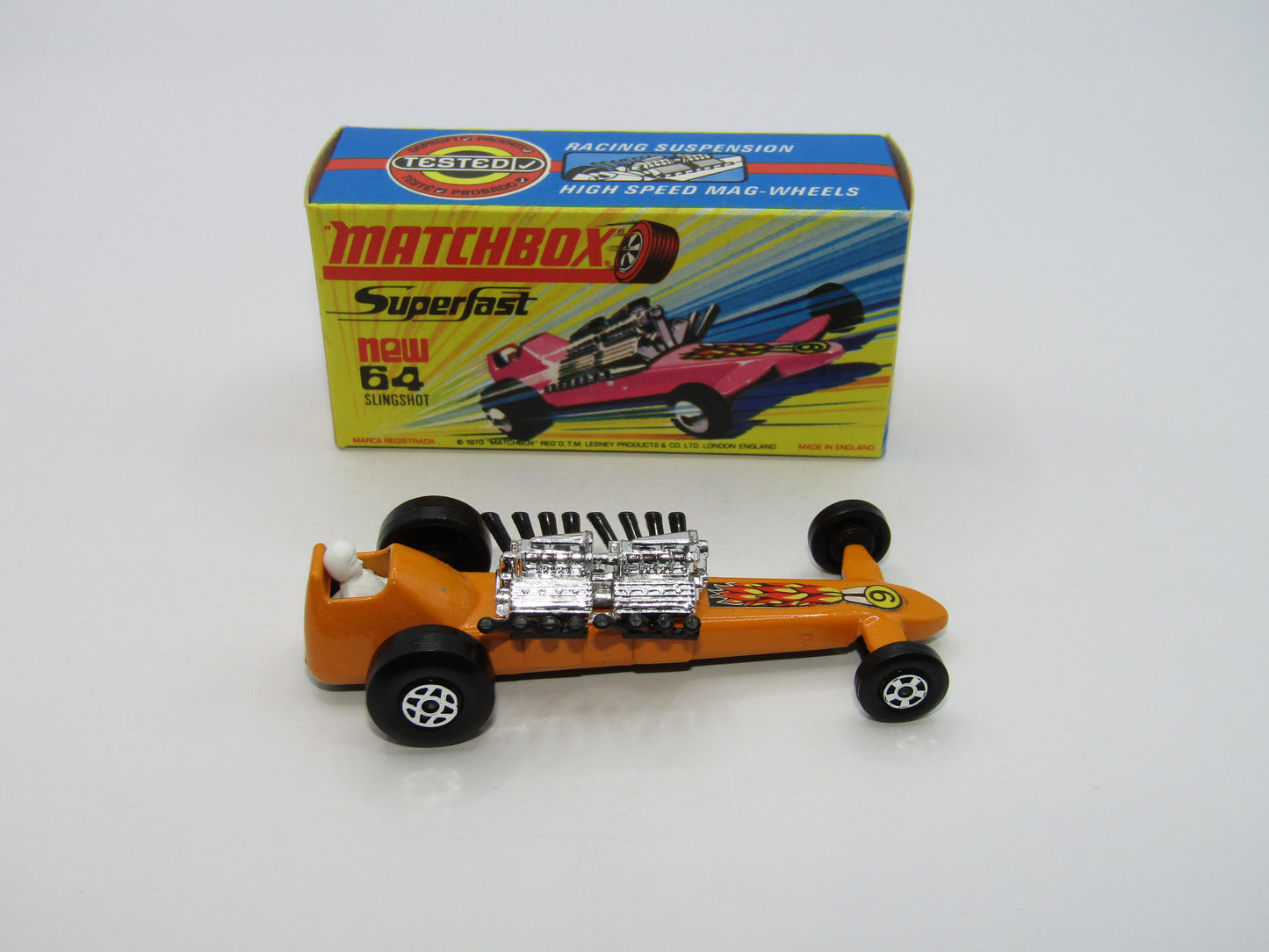 Matchbox Superfast 64B Slingshot Dragster ORANGE Black Engine Pipes