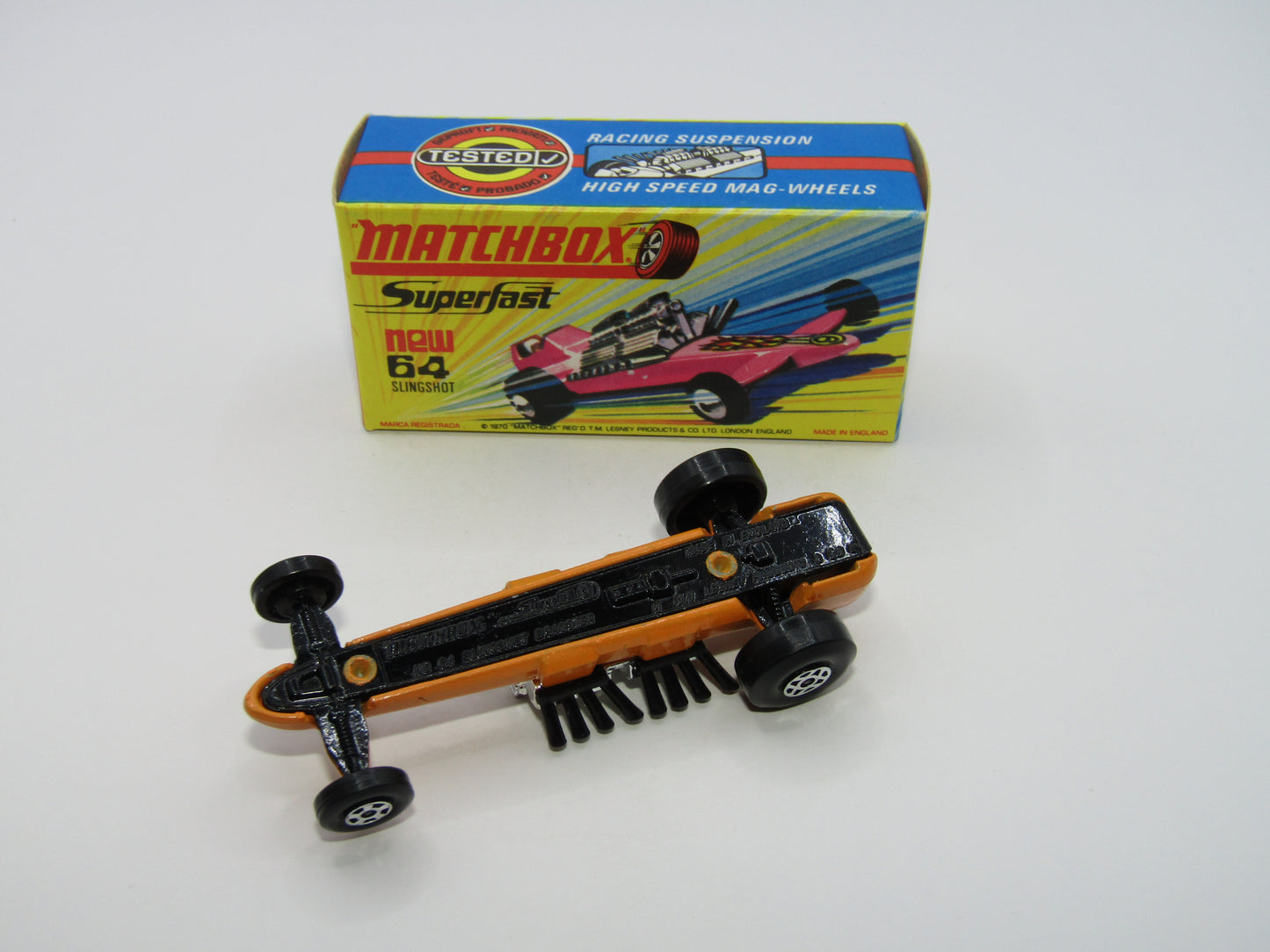 Matchbox Superfast 64B Slingshot Dragster ORANGE Black Engine Pipes