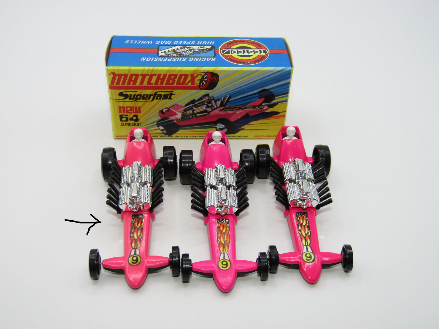 Matchbox Superfast 64B Slingshot Dragster LIGHT Pink Black Engine Pipes