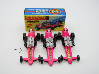 Matchbox Superfast 64B Slingshot Dragster LIGHT Pink Black Engine Pipes
