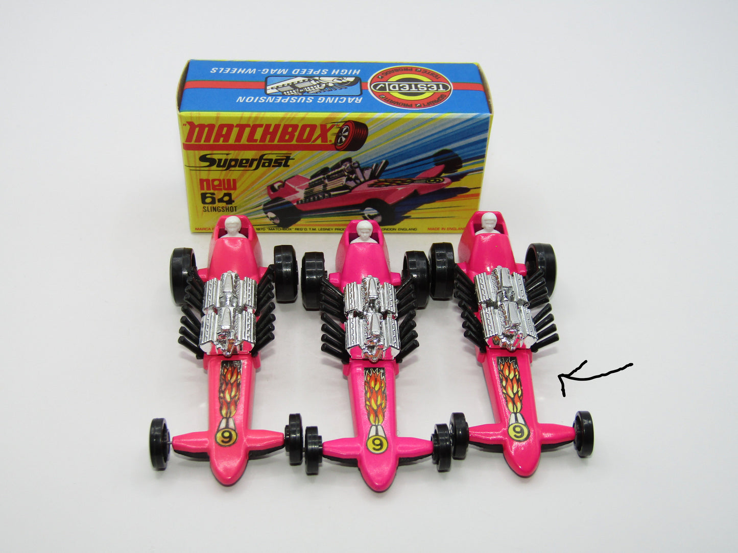 Matchbox Superfast 64B Slingshot Dragster DARK PINK Black Engine Pipes