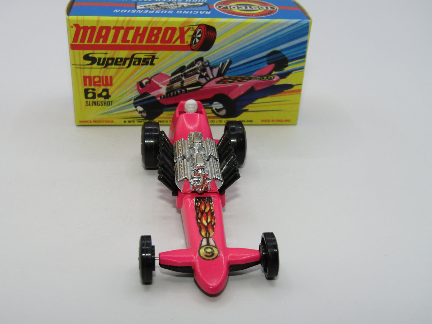 Matchbox Superfast 64B Slingshot Dragster LIGHT Pink Black Engine Pipes