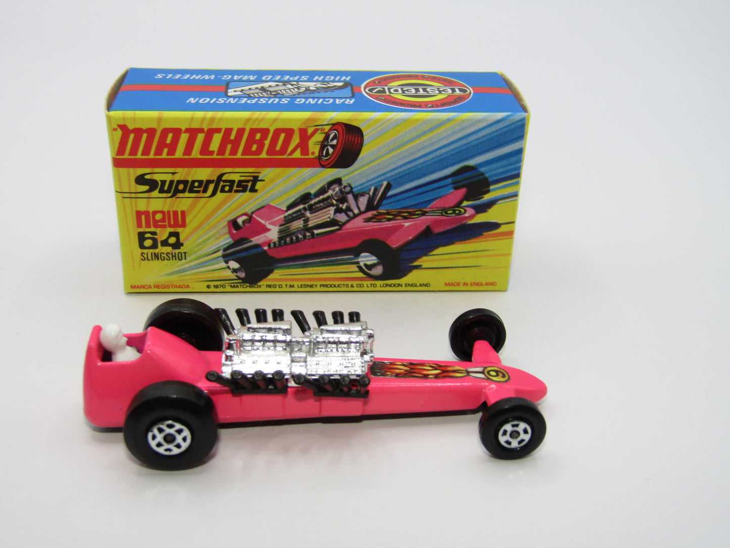 Matchbox Superfast 64B Slingshot Dragster LIGHT Pink Black Engine Pipes