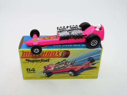 Matchbox Superfast 64B Slingshot Dragster HOT PINK Black Engine Pipes