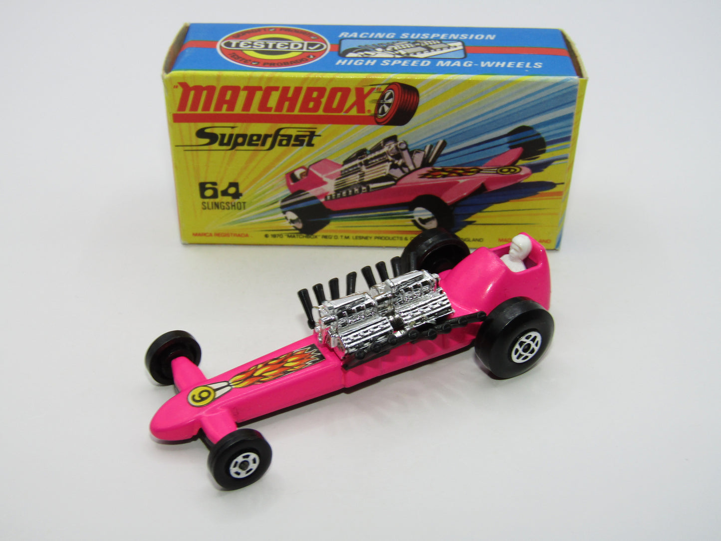 Matchbox Superfast 64B Slingshot Dragster HOT PINK Black Engine Pipes
