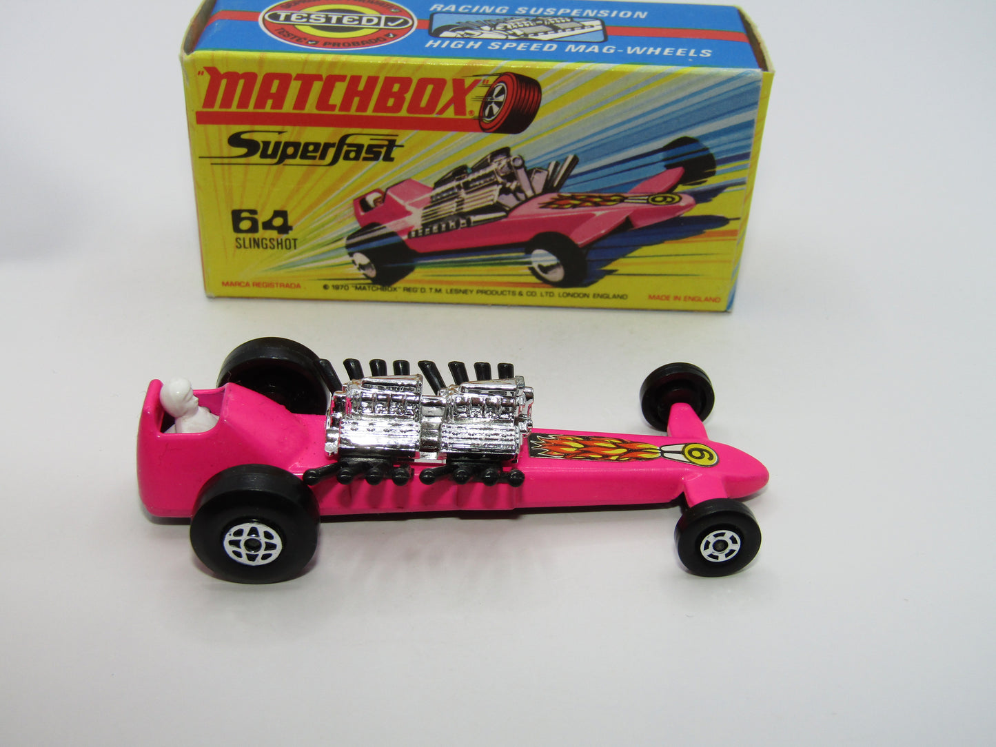 Matchbox Superfast 64B Slingshot Dragster HOT PINK Black Engine Pipes