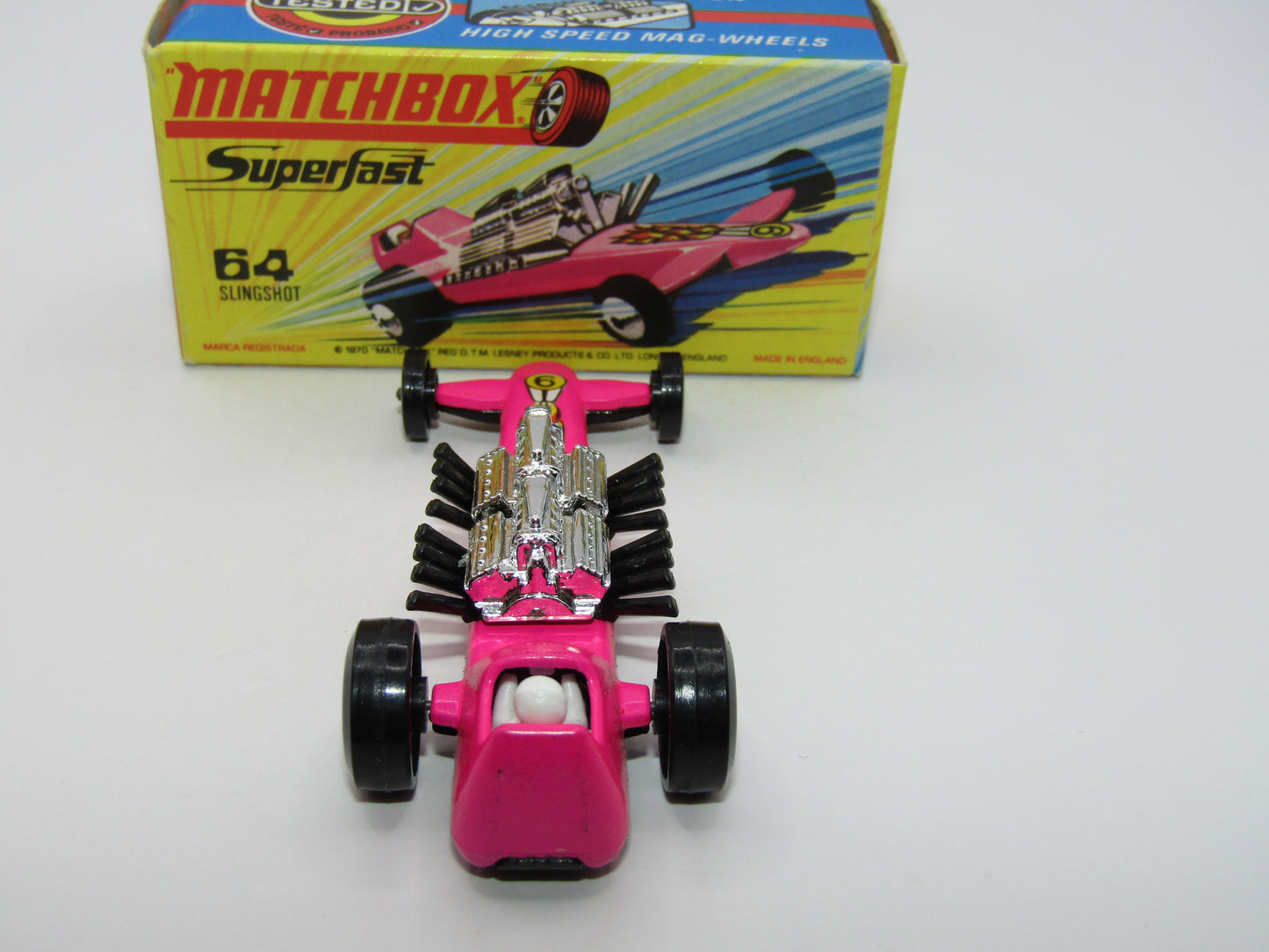 Matchbox Superfast 64B Slingshot Dragster HOT PINK Black Engine Pipes