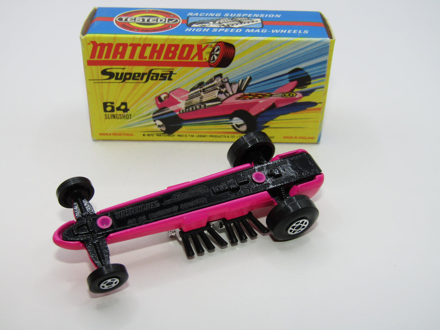 Matchbox Superfast 64B Slingshot Dragster HOT PINK Black Engine Pipes