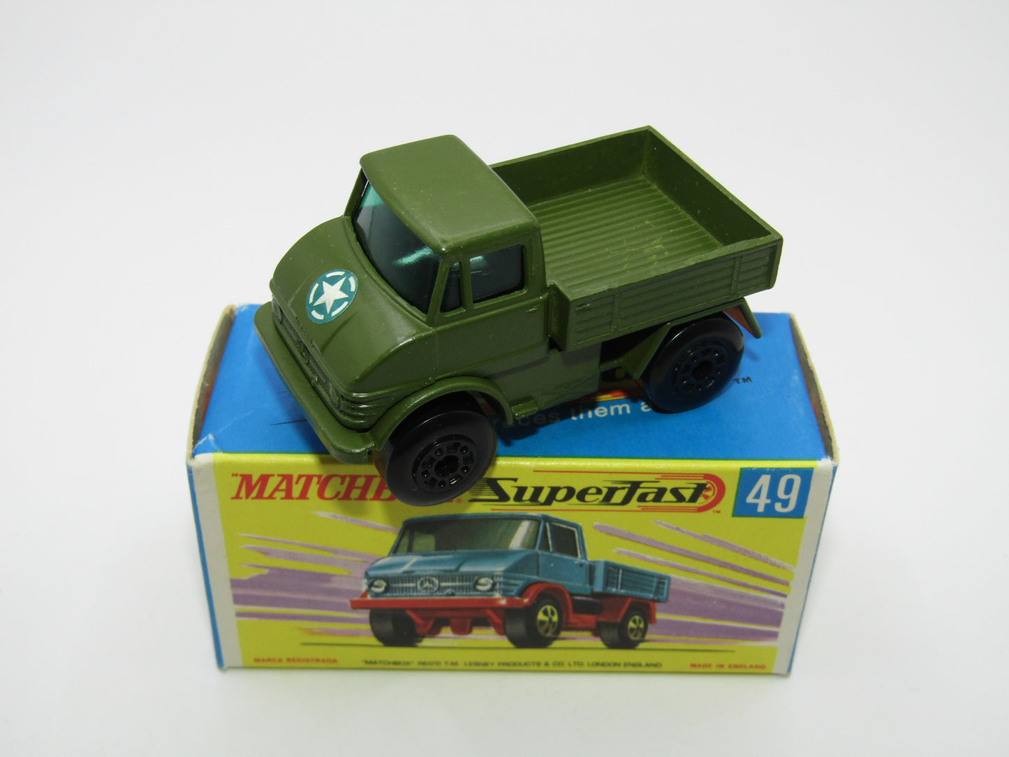 Matchbox Superfast 49A Unimog Olive Green, BRIGHT Green Star Label